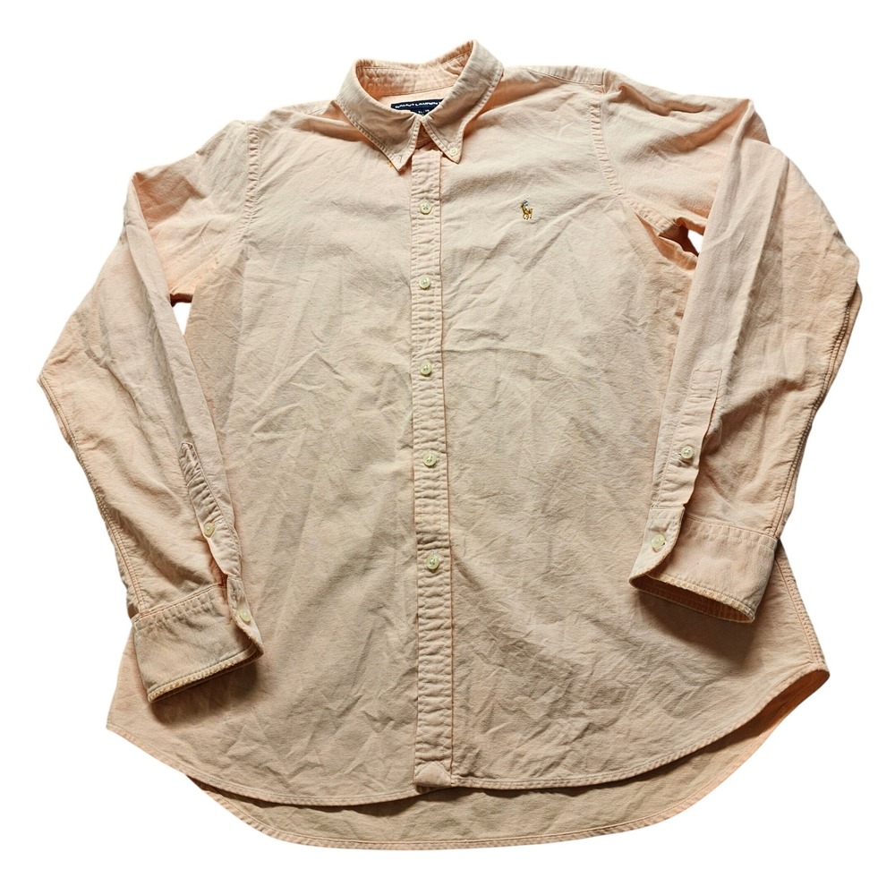 Ralph Lauren Sport Oxford Shirt Womens 12 Peach Cotton Long Sleeve Slim Fit Logo
